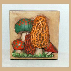 70's Mushroom Square Wall Plaque-Chalkware